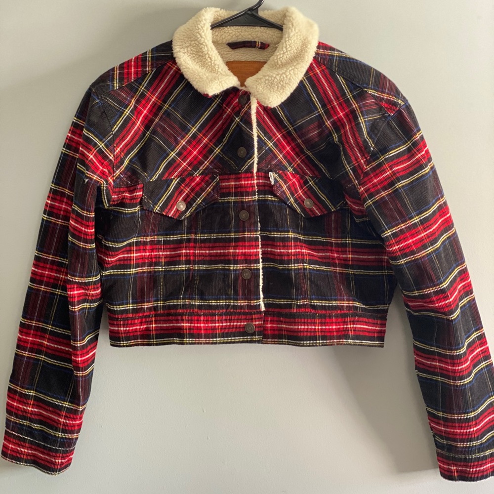 Plaid Levi’s Cropped Sherpa Jacket - Small